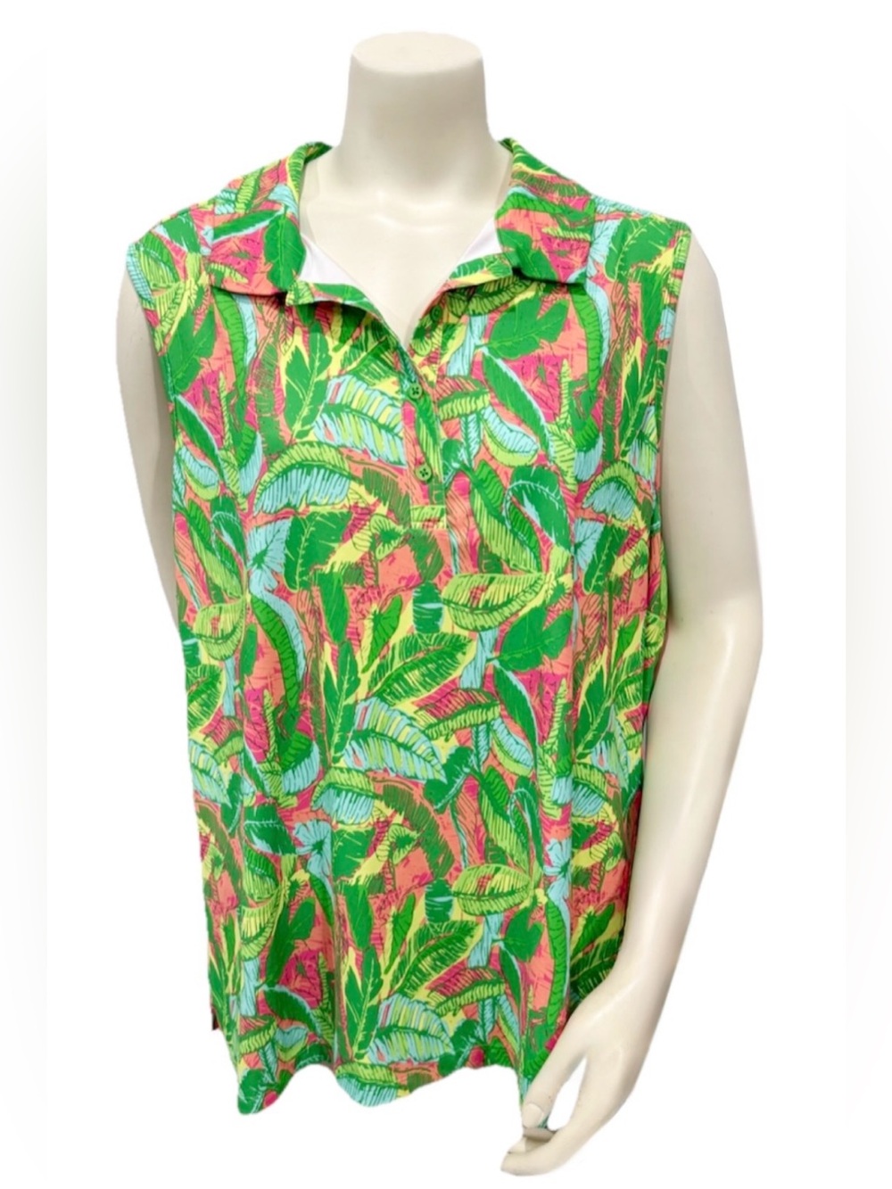 Lillie Green by Lilly Pulitzer 2X Tropical Sleeveless Golf Polo